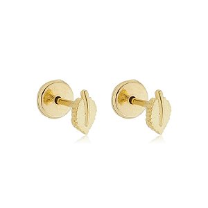 Brinco Folha Lisa Folheado a Ouro 18K