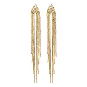 Brinco Franja Degradê Fios Rabo De Rato Folheado a Ouro 18K