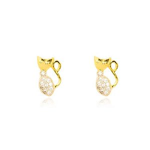 Brinco Gatinha Cravejado Folheado a Ouro 18K