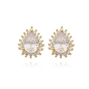 Brinco Gota Cravejado Folheado a Ouro 18K