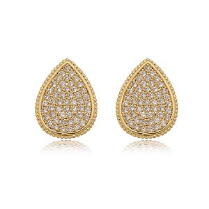 Brinco Gota Cravejado Com Borda Detalhada Folheado a Ouro 18K