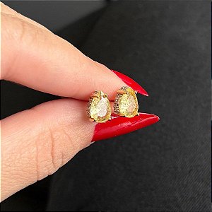 Brinco Gota Fusion Champagne Borda Cravejado Folheado a Ouro 18K