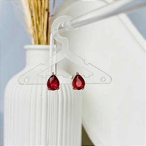 Brinco Gota Rubi Zirconia Galeria Folheado a Ouro 18K