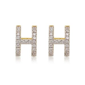 Brinco H Cravejado Zirconias Folheado a Ouro 18K