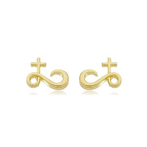 Brinco Infinito Cruz Folheado a Ouro 18K