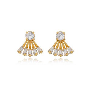 Brinco Leque Cores Folheado a Ouro 18K