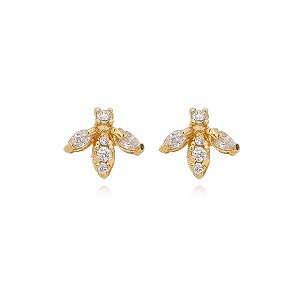 Brinco Meia Flor Zircônias Coloridas Folheado a Ouro 18K