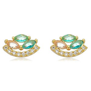 Brinco Navetes Candy Arco Cravejado Folheado a Ouro 18K