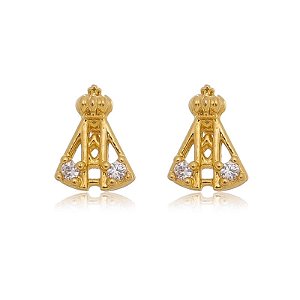 Brinco Nossa Senhora Zircônia Pequeno Folheado a Ouro 18K