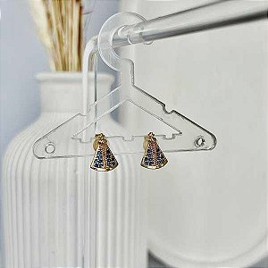 Brinco Nossa Senhora Manto Azul Grande Folheado a Ouro 18K