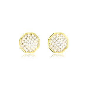 Brinco Octagono Cravejado Folheado a Ouro 18K