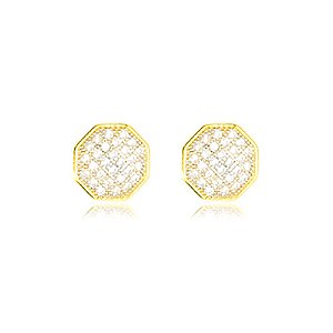 Brinco Octagono Cravejado Folheado a Ouro 18K