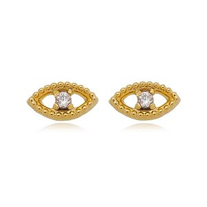 Brinco Olho Grego Zirconias Pequeno Folheado a Ouro 18K
