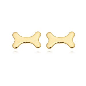 Brinco Ossinho Liso Reto Folheado a Ouro 18K