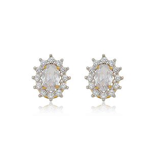 Brinco Oval Borda Cravejado Folheado a Ouro 18K