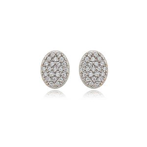 Brinco Oval Cravejado Folheado a Ouro 18K