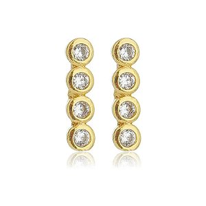 Brinco Palito Zircônias Redondas Folheado a Ouro 18K