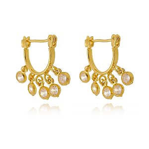 Brinco Pandeiro Argola Zircônias Folheado a Ouro 18K