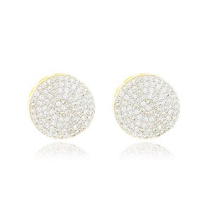 Brinco Pavê Grande Cravejado Folheado a Ouro 18K