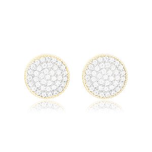 Brinco Pavê Redondo Cravejado Folheado a Ouro 18K