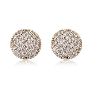 Brinco Pavê Zirconias Cristal Folheado a Ouro 18K
