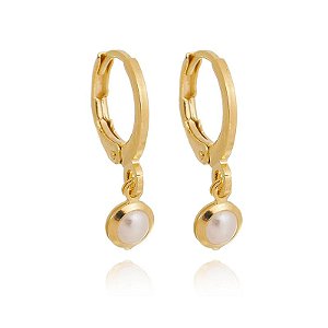 Brinco Pingente Pérola Pequeno Folheado a Ouro 18K