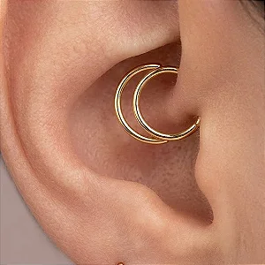 Brinco Piercing Argola Dupla Lisa Folheado a Ouro 18K