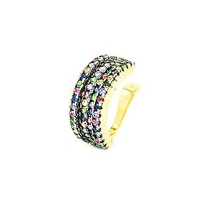 Brinco Piercing Pressao Zircônias Cores Folheado a Ouro 18K