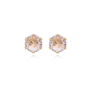 Brinco Ponto De Luz Médio Rosa Claro Folheado a Ouro 18K
