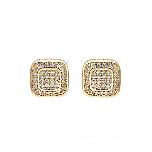 Brinco Quadrado Cravejado Duplo Folheado a Ouro 18K