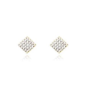 Brinco Quadrado Pavê Folheado a Ouro 18K