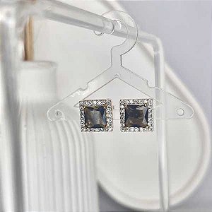 Brinco Quadrado Pedra Lavanda E Borda Cravejado Folheado a Ouro 18K