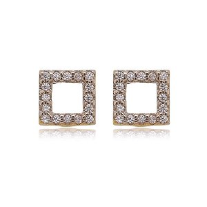 Brinco Quadrado Vazado Cravejado Folheado a Ouro 18K