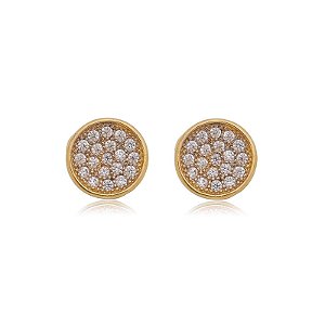 Brinco Redondo Pavê Cravejado Folheado a Ouro 18K
