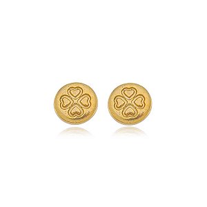 Brinco Redondo Trevo 4 Folhas Folheado a Ouro 18K