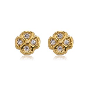 Brinco Trevo 4 Folhas Folheado a Ouro 18K