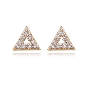 Brinco Triangulo Cravejado Vazado Folheado a Ouro 18K