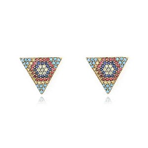 Brinco Triangulo Rainbow Folheado a Ouro 18K