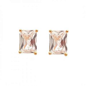 Brinco Zircônia Cristal Retangular Folheado a Ouro 18K