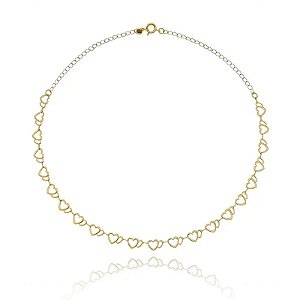 Choker Coração Duplo Vazado Folheado a Ouro 18K