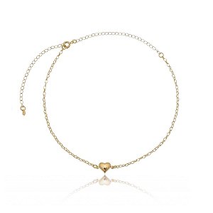 Choker Correntinha Coração Pingente Coração Liso Meio Folheado a Ouro 18K