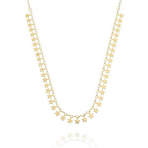 Choker Estrelas Lisas Elo Rígido Folheado a Ouro 18K