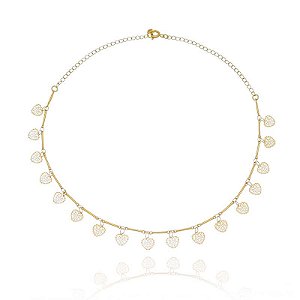 Choker Palitinhos Coração Recortado Flores Folheado a Ouro 18K