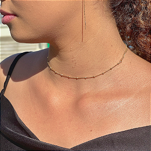 Choker Veneziano Bolinhas Delicada Folheado a Ouro 18K