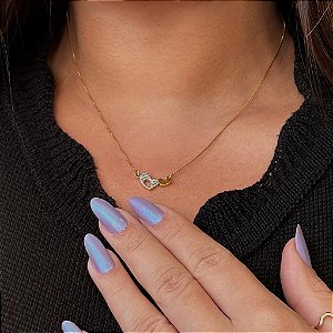 Colar 2 Corações Cravejado E Liso Folheado a Ouro 18K