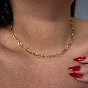 Colar 40Cm Coração Vazado 0,8Mm Folheado a Ouro 18K