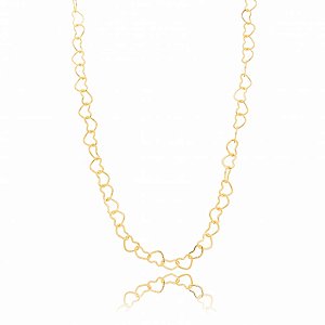 Colar 60Cm Coração Vazado 0,8Mm Folheado a Ouro 18K