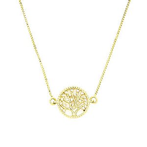 Colar Árvore Da Vida Zircônias Pequeno Folheado a Ouro 18K