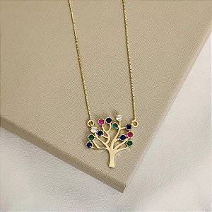 Colar Árvore Rainbow Folheado a Ouro 18K