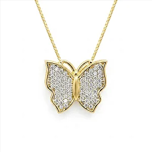 Colar Borboleta Pavê Cristal Folheado a Ouro 18K
